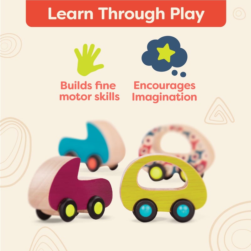 B. toys â€“ Wooden Toy Cars Set with 6 Colorful Vehicles for Kids & Toddlers â€“ Durable Trucks â€“ Easy â€“ Grip Kids Toys for Ages 1+ - Image 3